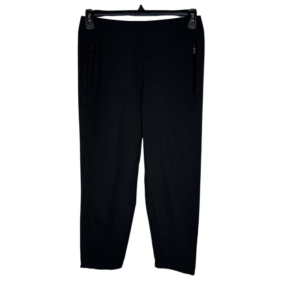 Chico’s SZ 00 (2) Bungee Crop Pants Flat Front Pull-On Stretch Zip-Pockets Black